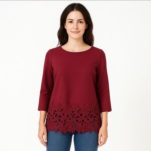 Lucy & Laurel Burgundy Lace Womens Pullover Top Sz Sm